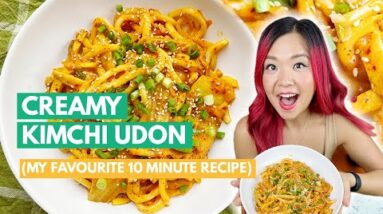 Creamy Kimchi Noodles Recipe (My Go To 10 Minute Vegan Meal!)