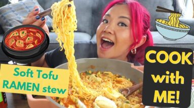 Soft Tofu Stew with RAMEN! 😍 MUKBANG + COOK WITH ME ❤️ Munching Mondays Ep.111