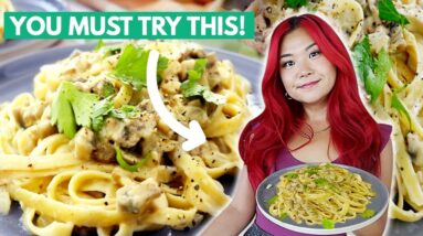 Easy Vegan Truffle Pasta Recipe! Creamy Mushroom Pasta Recipe
