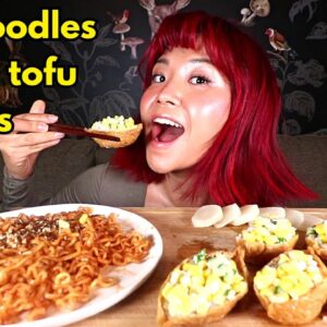 FIRE NOODLES & FRIED TOFU SUSHI (INARI) MUKBANG | Munching Mondays