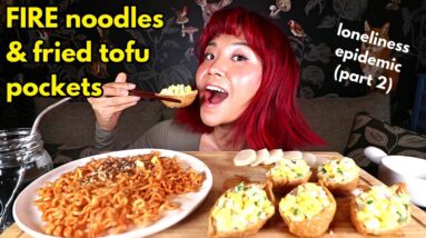 FIRE NOODLES & FRIED TOFU SUSHI (INARI) MUKBANG | Munching Mondays