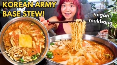 KOREAN ARMY BASE STEW (VEGAN BUDAEJJIGAE) MUKBANG | Munching Mondays