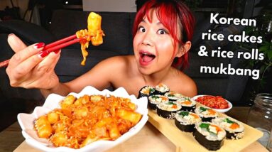 TTEOKBOKKI (Korean Spicy Rice Cakes) & KIMBAP (Seaweed Rice Rolls) MUKBANG | Munching Mondays Ep.127